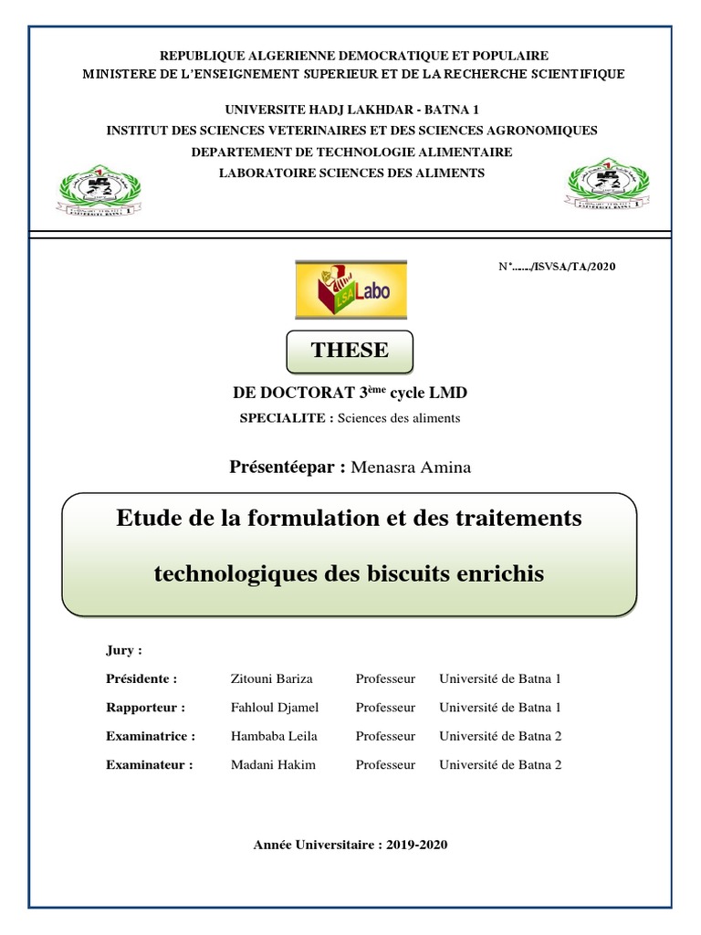 Page De Garde Cahier Du Jour Bcm Etude Des Biscuits Enrichi | PDF | Levure chimique | Biscuit