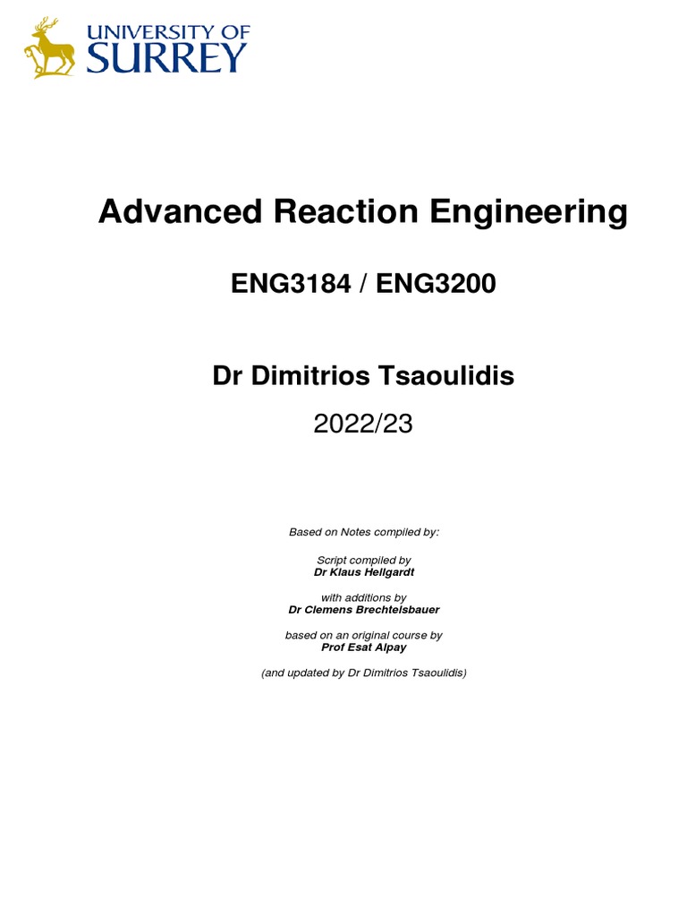 Advanced Reaction Engineering - Lecture Notes - 2022 - 23 | PDF