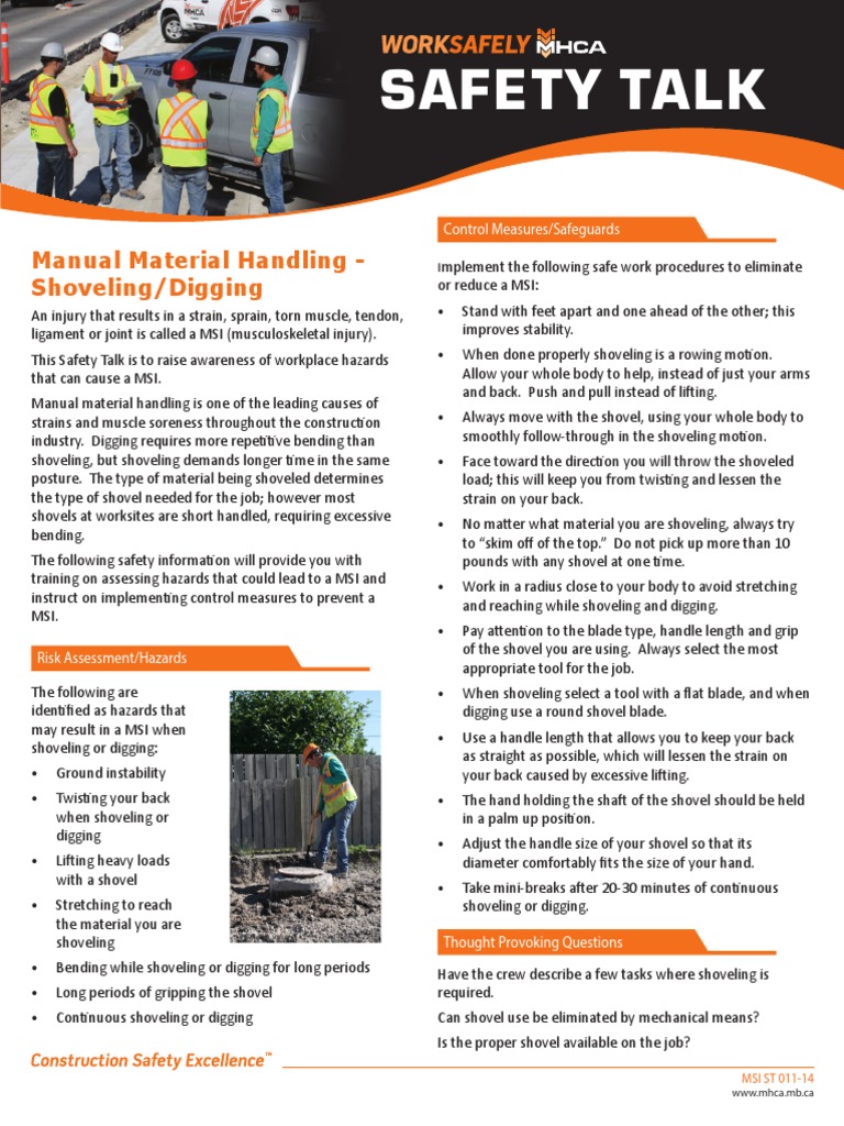Manual Material Handling Shoveling Digging | PDF | Musculoskeletal ...