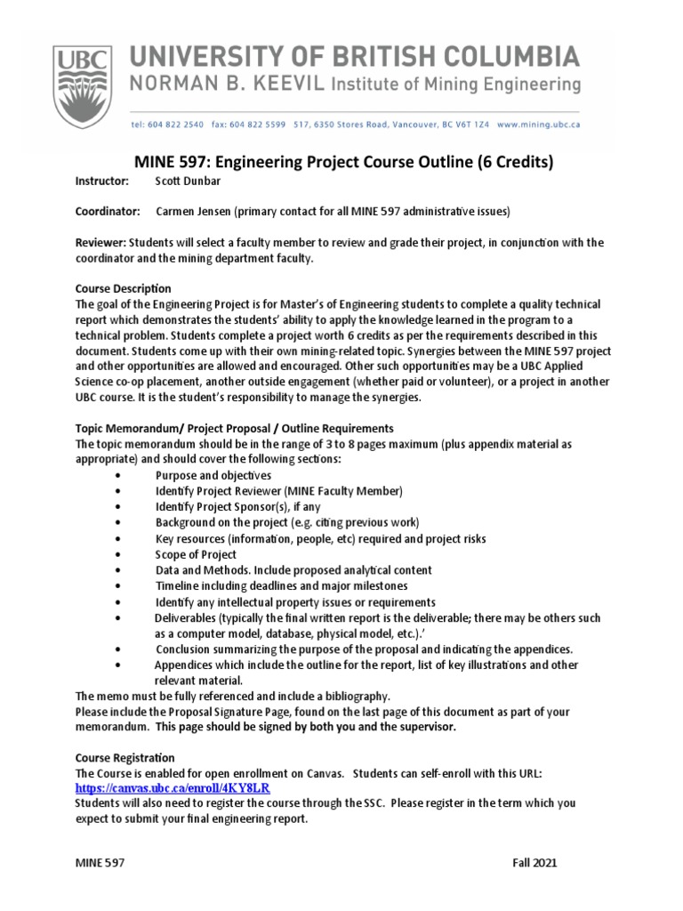 MINE 597 Engineering Project Guidelines | PDF | Academic Journal ...