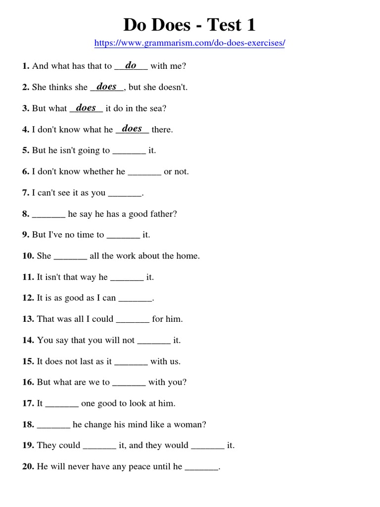 Grammarism Do Does Test 1 1779407 | PDF | Self-Improvement