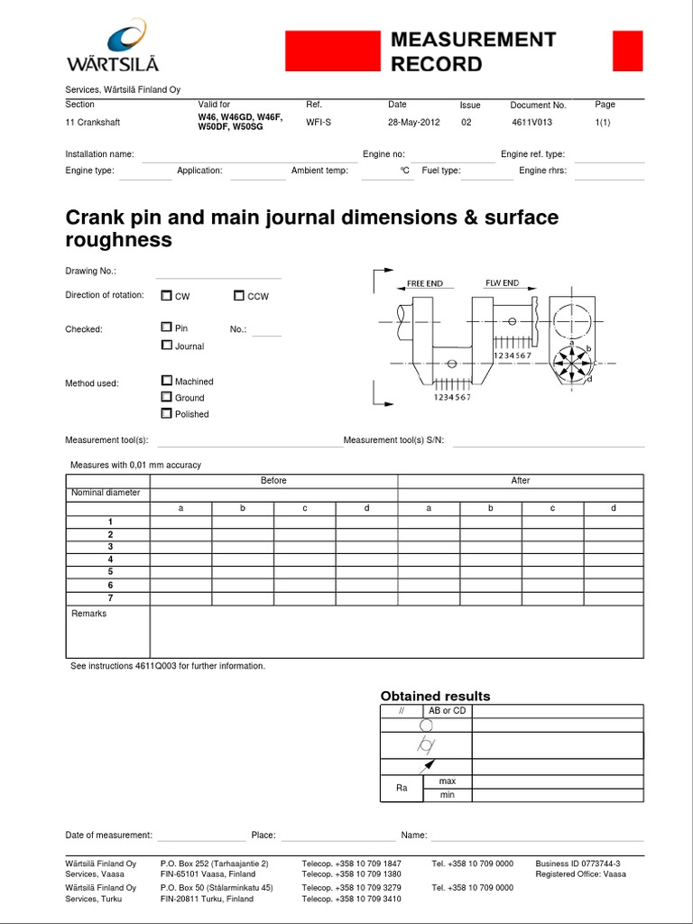 4611V013 02gb Crank Pin and Main Journal Dimensions & Surface