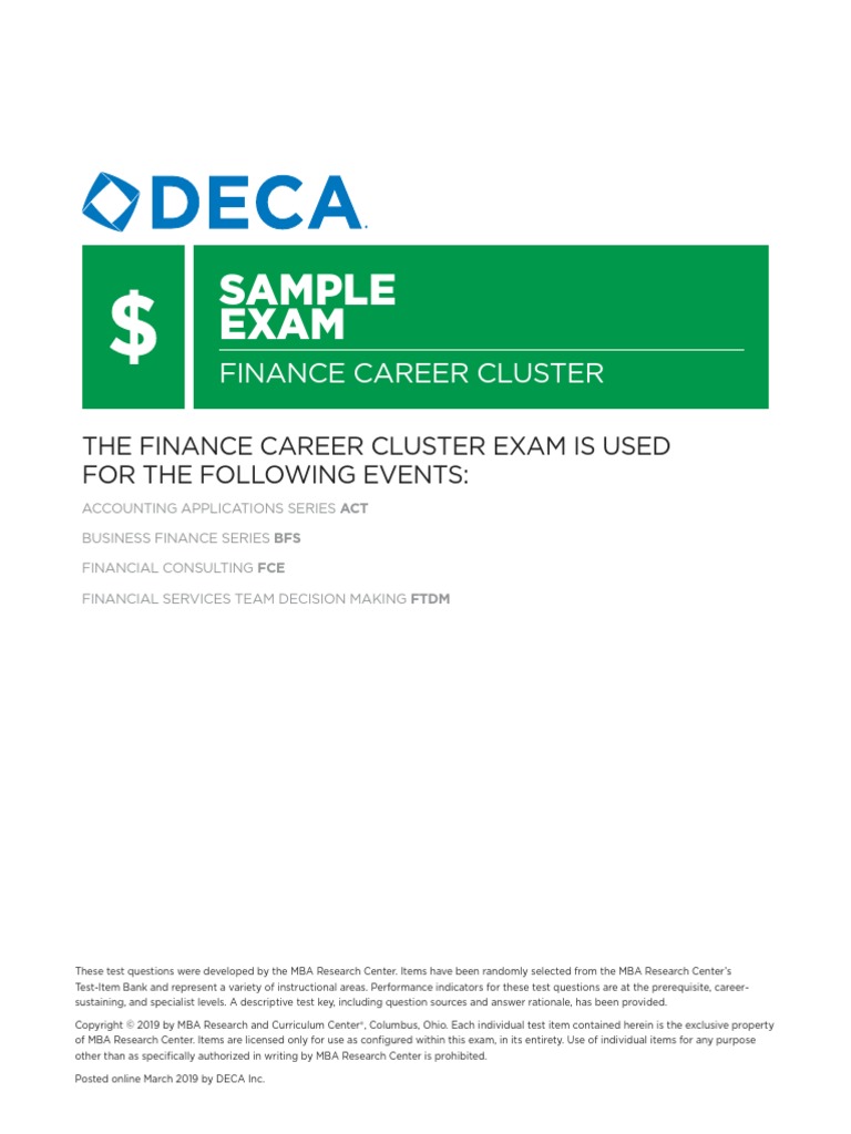HS Finance Cluster Sample Exam | PDF | Stocks | Bonds (Finance)