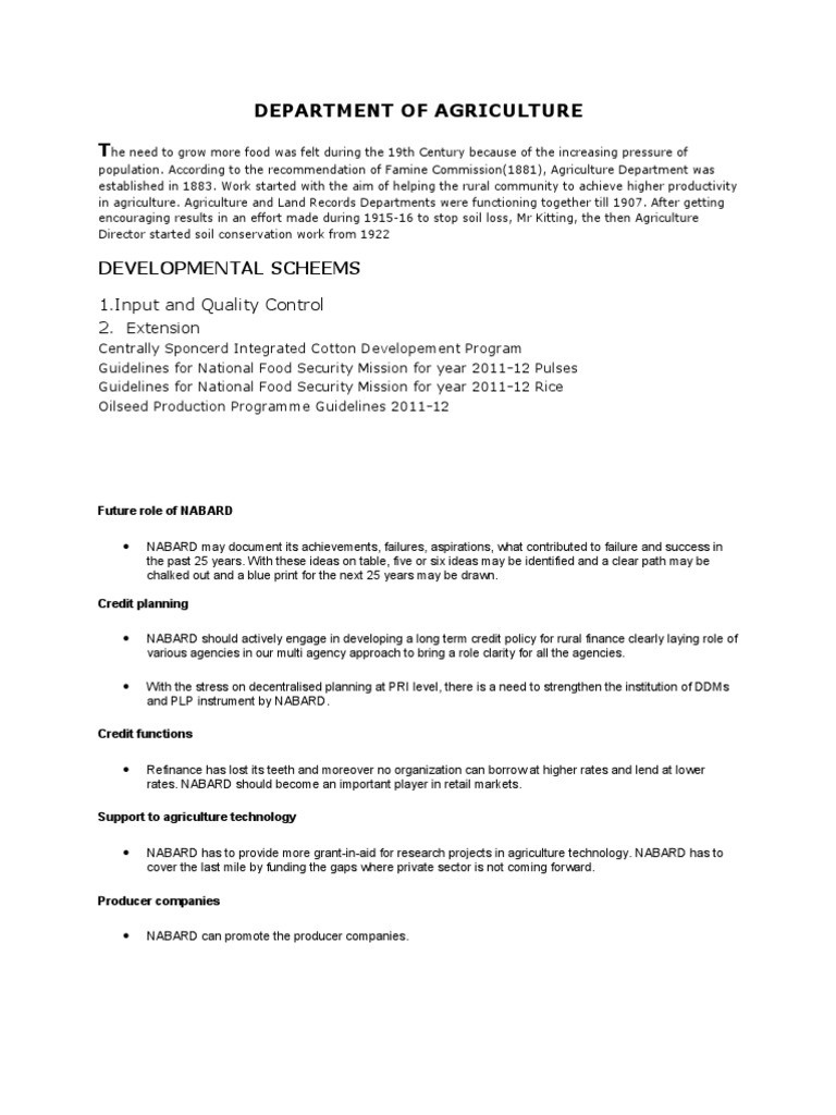 Agriculture Development and NABARD Strategies | PDF | Food Security ...