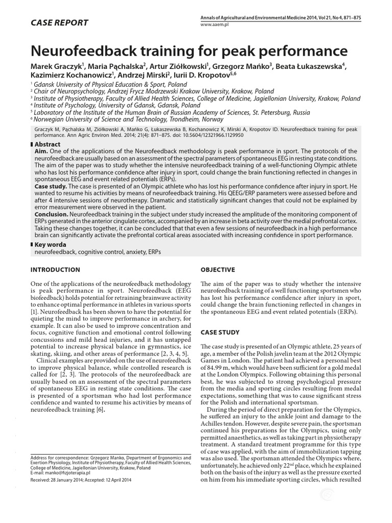 Neurofeedback Training For Peak Performance: Case Report | PDF ...