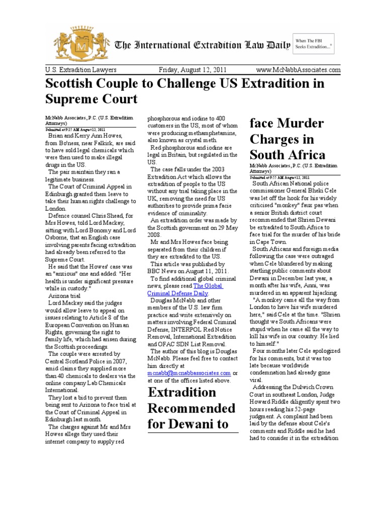 August 12, 2011 - The International Extradition Law Daily | PDF ...