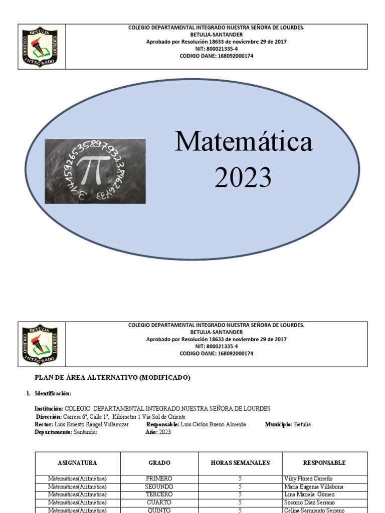 Plan de Área Matemáticas 2023 | PDF | Geometría | Aprendizaje