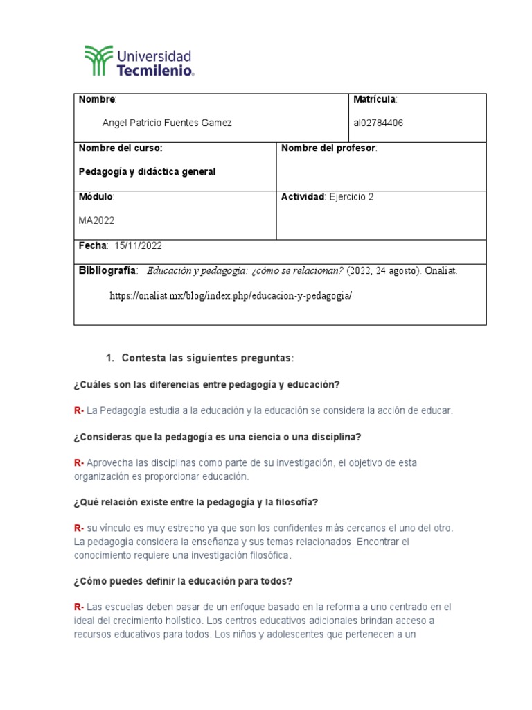 Ejercicio 2 PDG | PDF | Pedagogía | Método de enseñanza