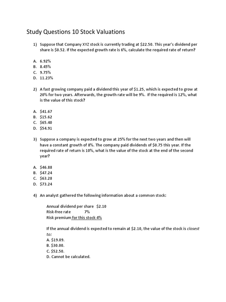 Two-Stage Dividend Growth Model Quiz | PDF | Dividend | Yield (Finance)