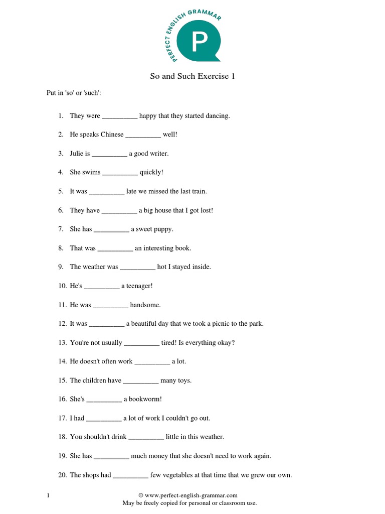 So And Such Exercise 1 Pdf