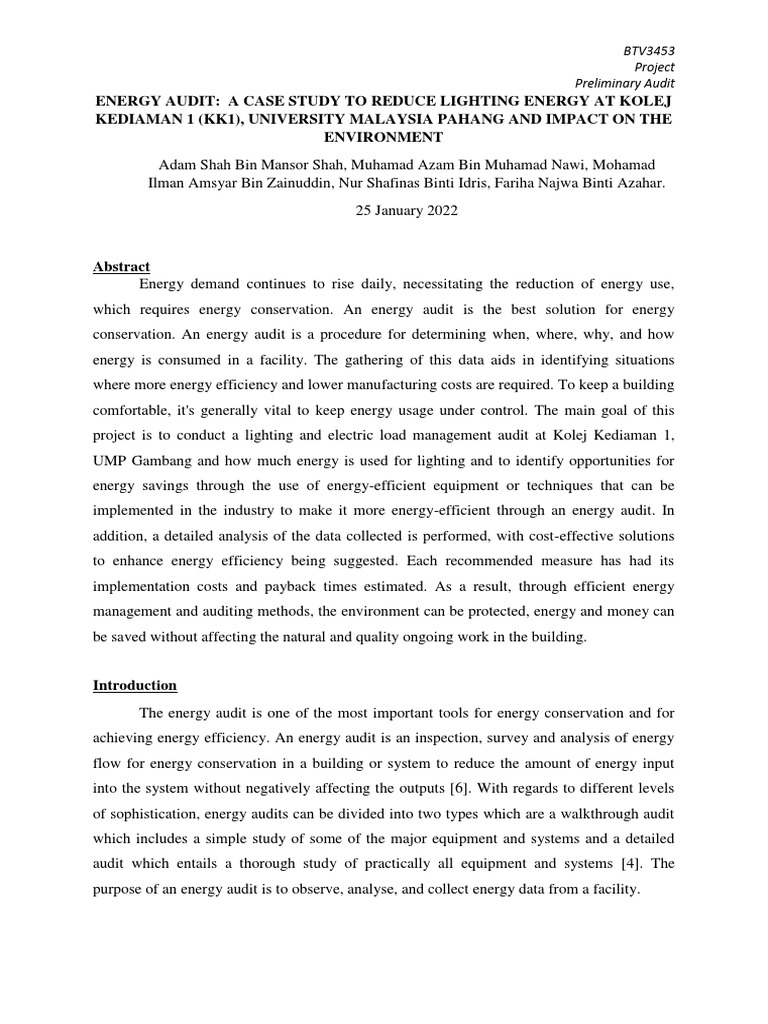 Energy Audit Case Study KK1 PDF Lighting Efficient Energy Use
