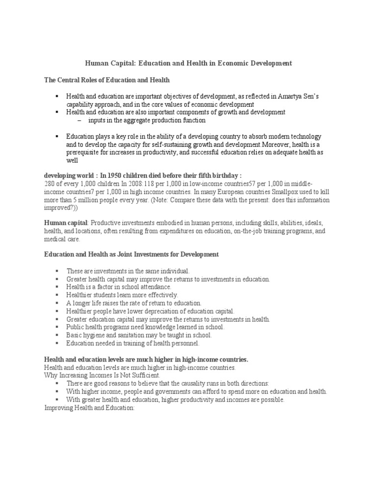 Education and Health in Economic Growth | PDF | Economic Growth | Human ...