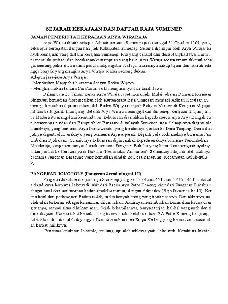 Sejarah dan Daftar Raja Sumenep | PDF
