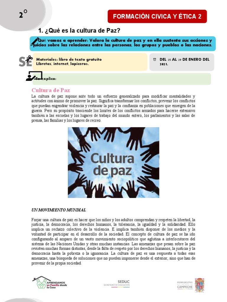 Cultura de Paz en Secundaria | PDF | Paz | Derechos humanos