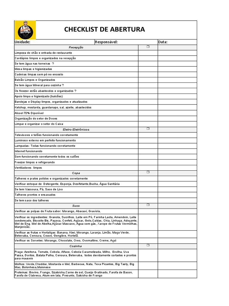 Checklist de Abertura e Fechamento de Restaurante | PDF | Cachorro ...