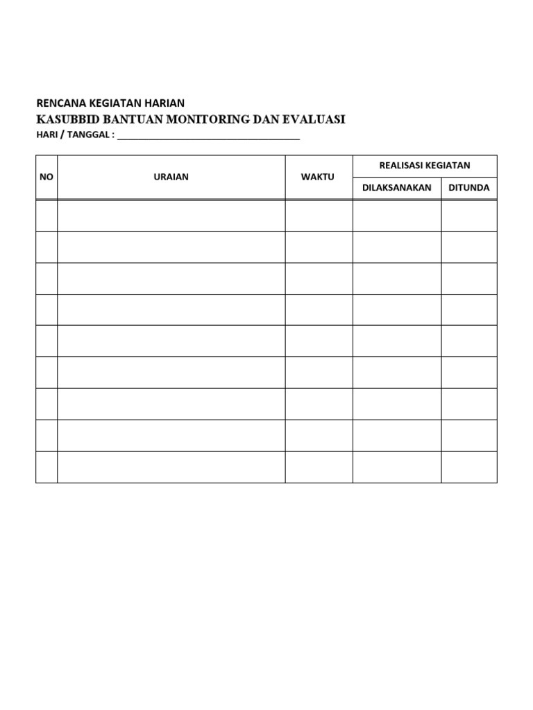 Tabel Rencana Kegiatan Harian Pdf