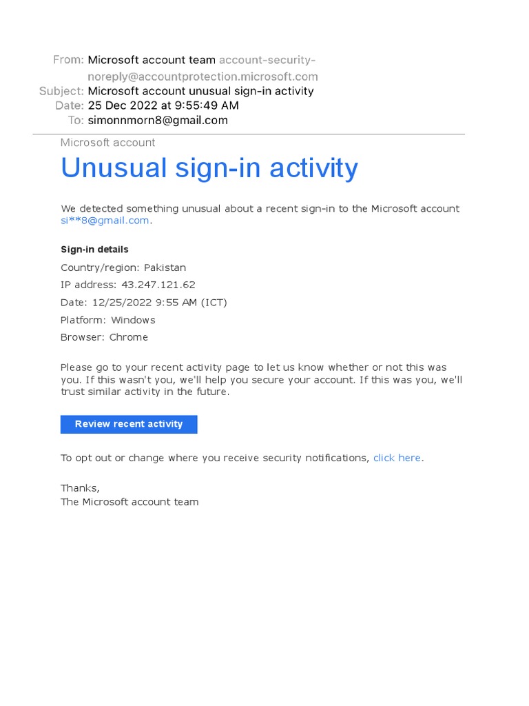 Microsoft Account Unusual SignIn Activity PDF