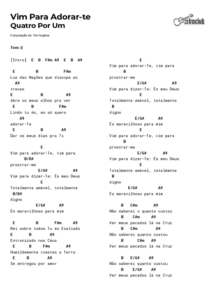 Cifra Club Quatro Por Um Vim para AdorarTe PDF