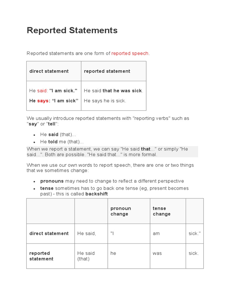 REported Speech | PDF | Question | Grammatical Tense