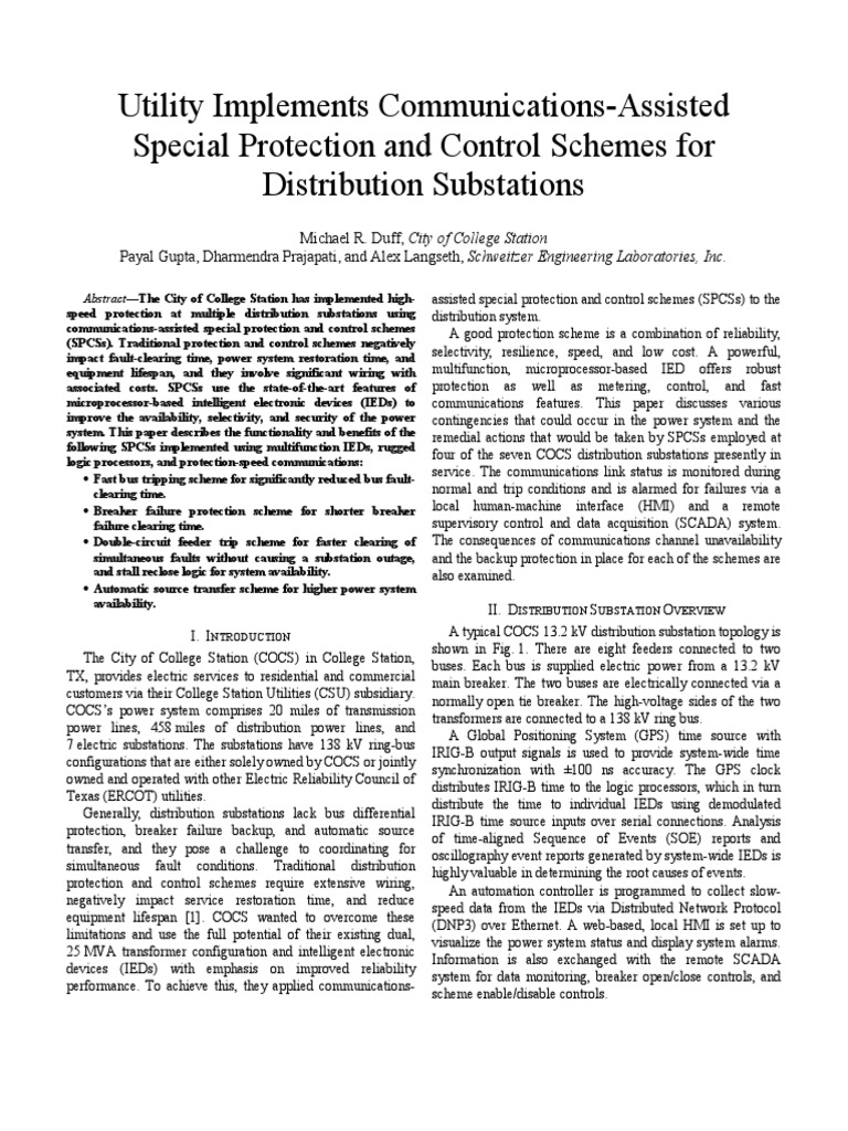 Utility Implements Communications Assisted Special Protection and ...