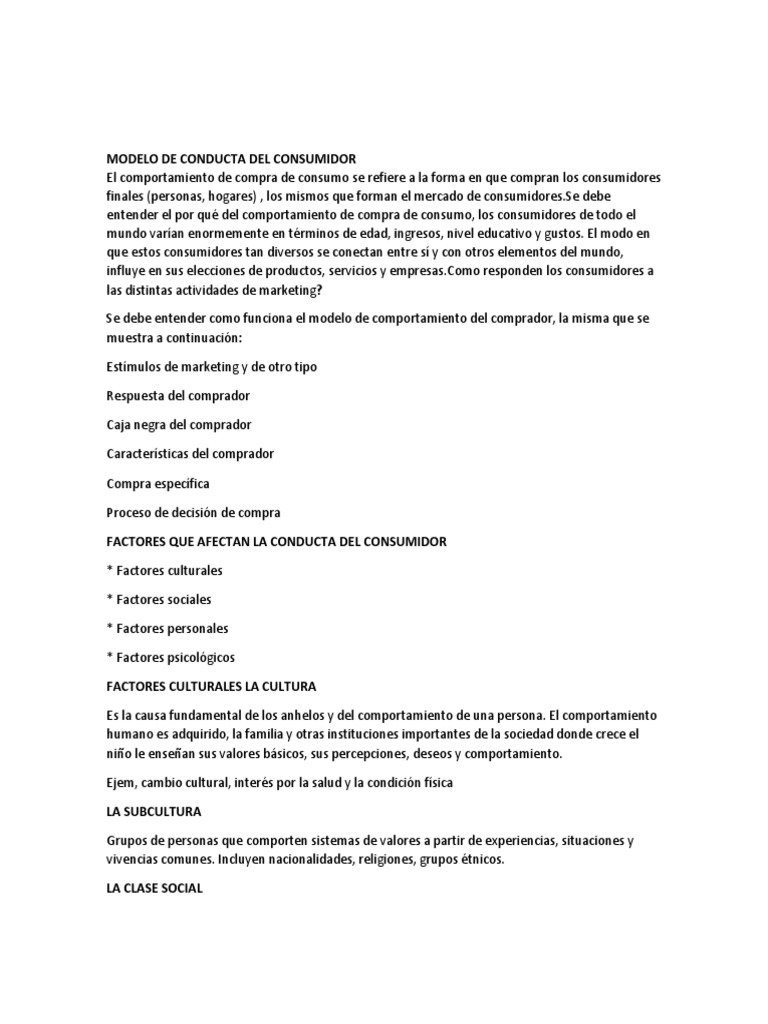 Modelo de Conducta Del Consumidor | PDF | Comportamiento | Los consumidores