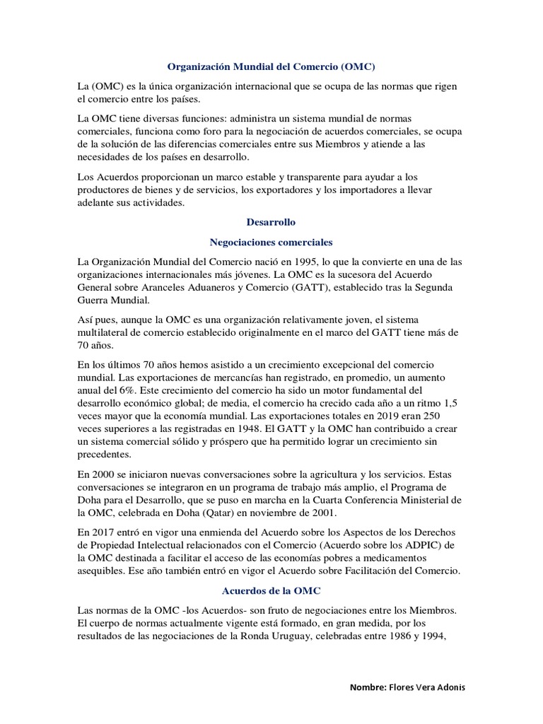 Organización Mundial Del Comercio PDF Organización de Comercio