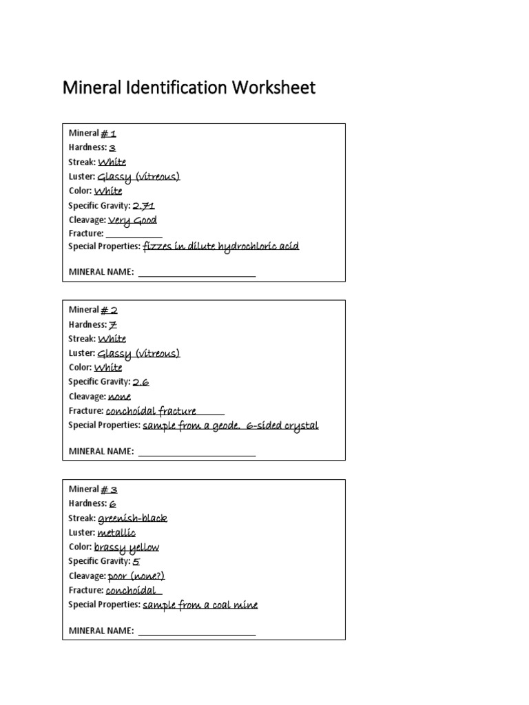 Geologists Mineral Identification Worksheet | PDF