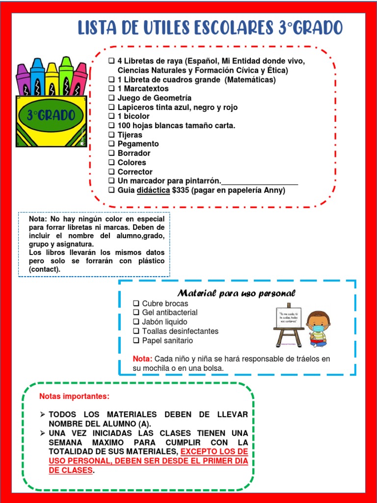 Lista de Utiles Tercer Grado | PDF