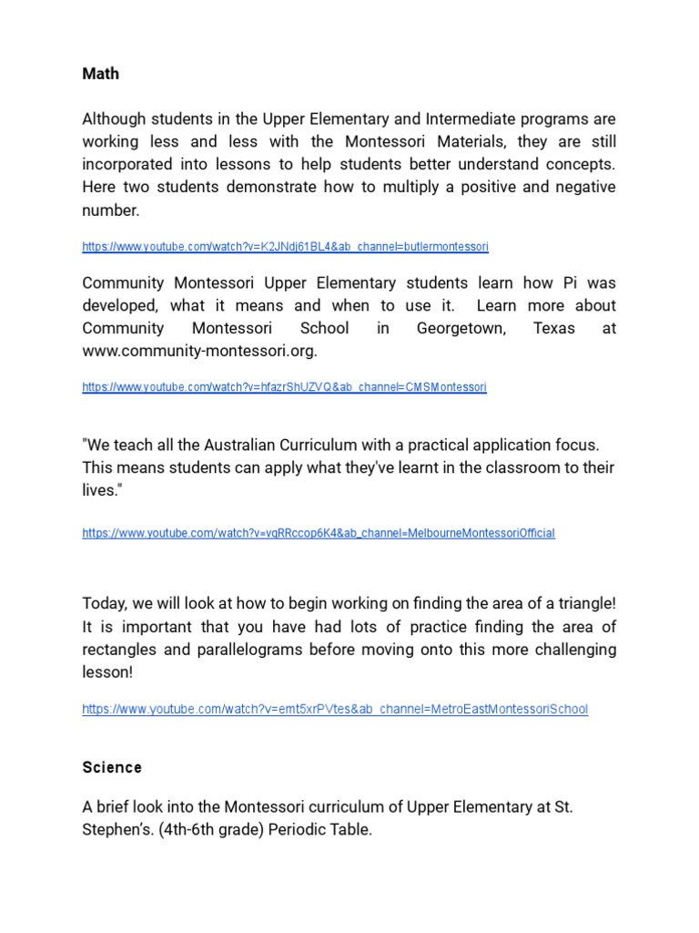 Montessori Curriculum Overview and Lessons | PDF | Montessori Education ...