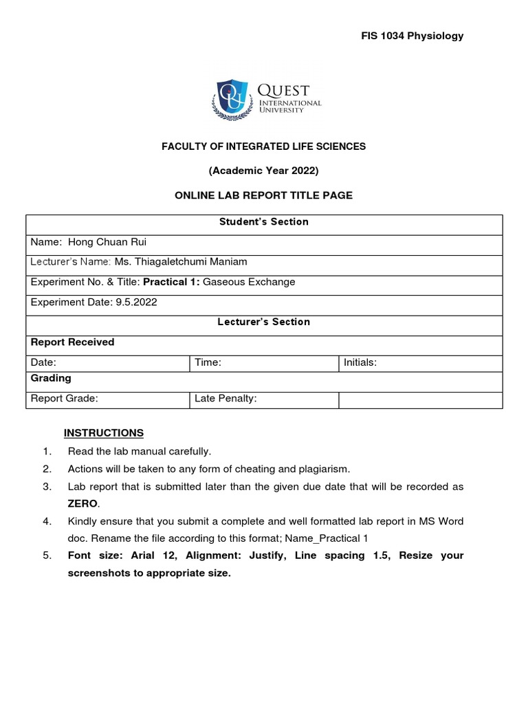 Gaseous Exchange and Spirometry Lab Report | PDF | Respiratory Tract | Lung