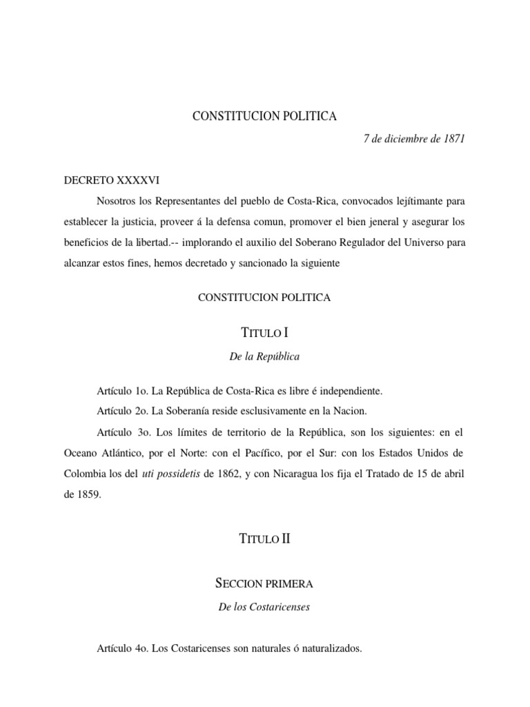 Constitución de Costa Rica 1871 PDF Justicia Crimen y violencia