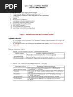 UNIT II The Accounting Process Service and Trading