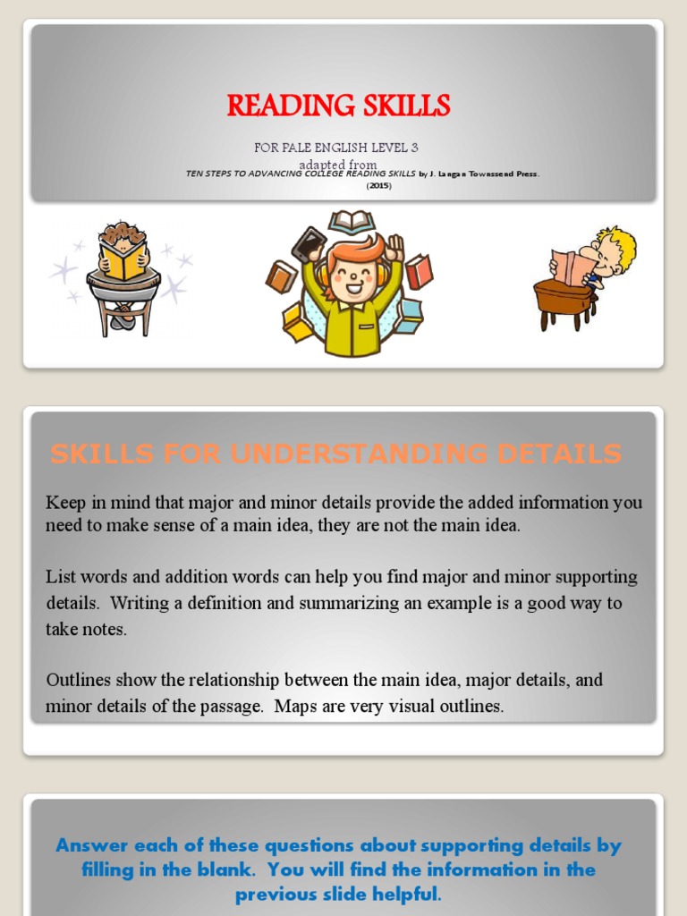 Reading Skills For Pale English Level 3 Adapted From PDF Literacy