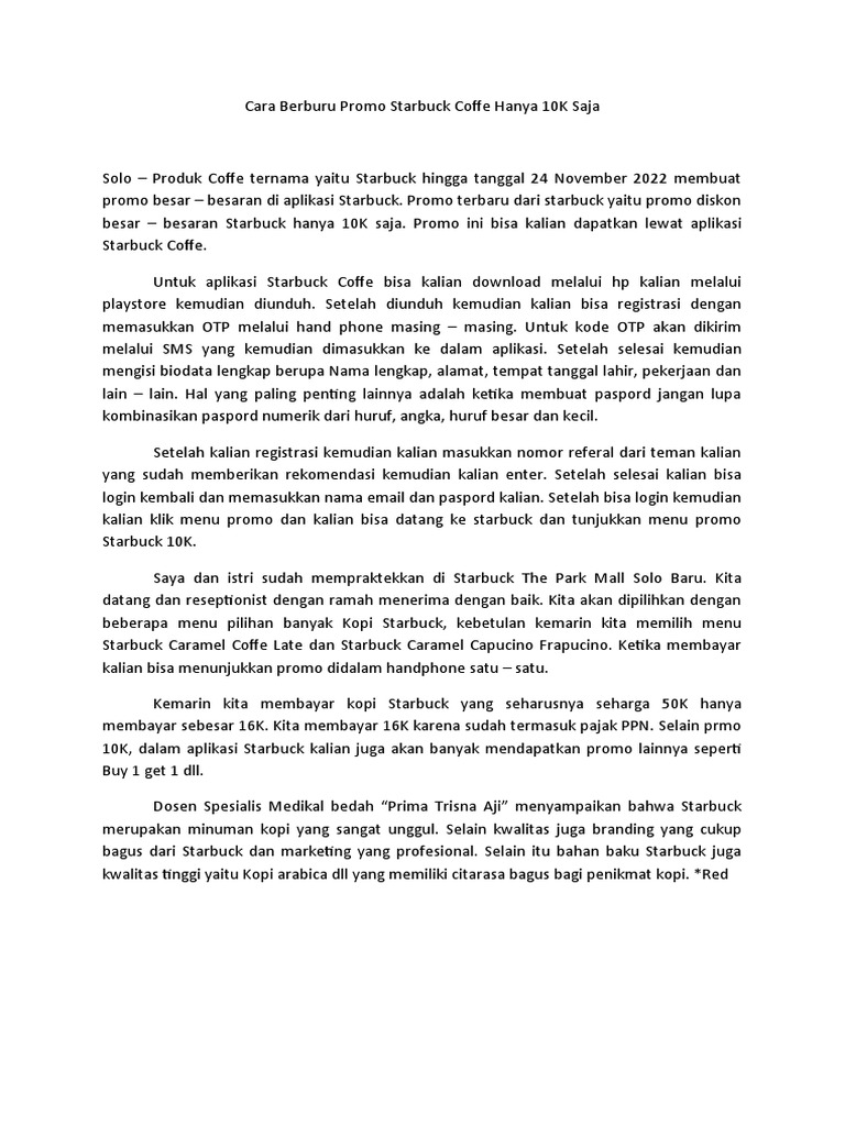Promo Starbuck 10K: Cara Mendapatkan | PDF