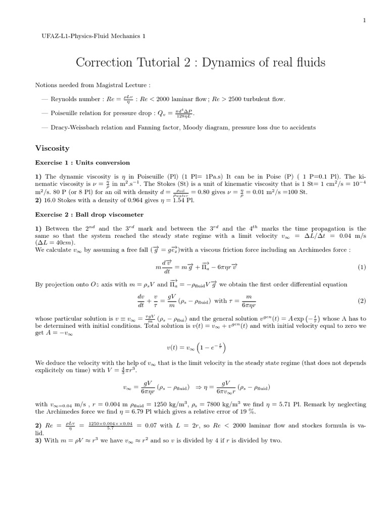 Fluid Mechanics Dynamics Tutorial | PDF | Reynolds Number | Fluid Dynamics