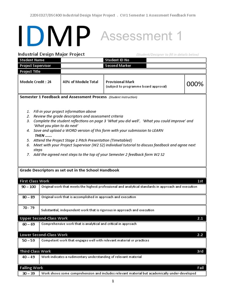 Idmp Stage 1 Assessment Form 2022-23 | Download grátis PDF | Cognitive ...