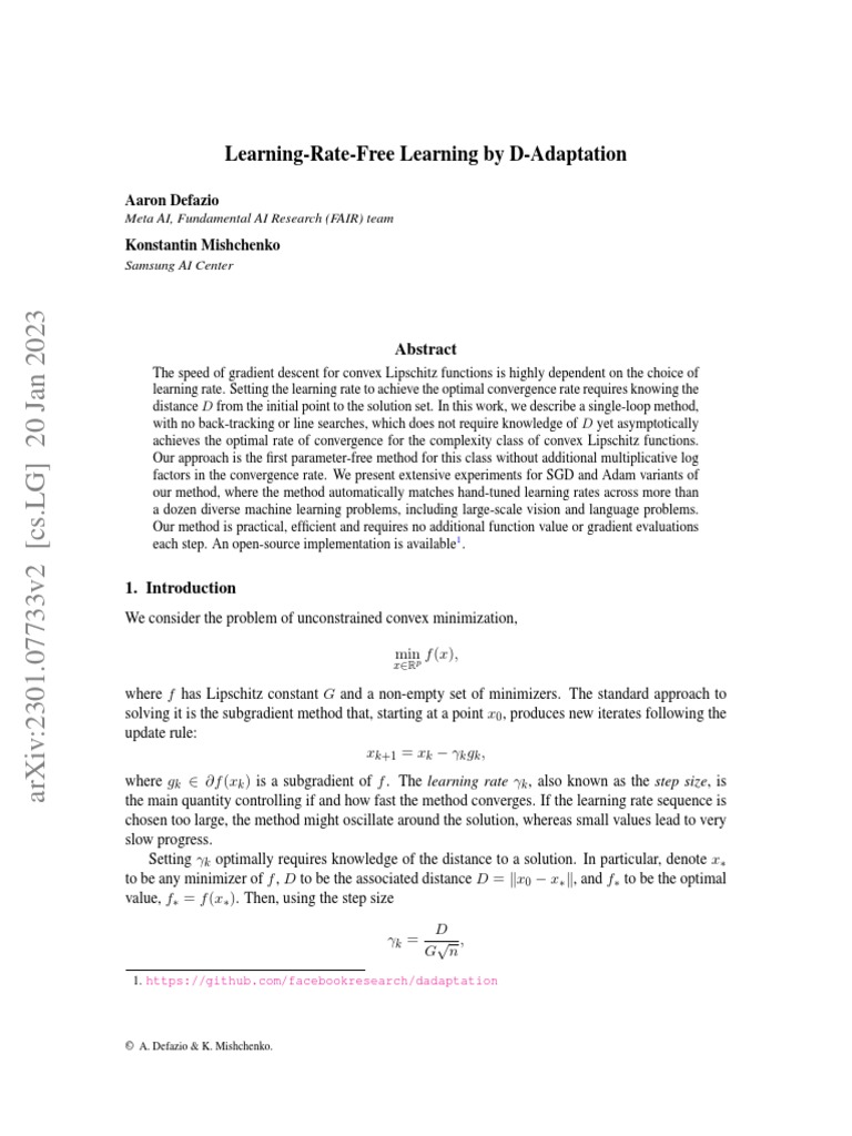 Learning Rate Free Learning by D Adaptation | PDF | Mathematical ...