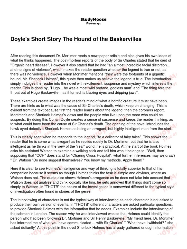Doyles Short Story The Hound Of The Baskervilles Pdf Sherlock