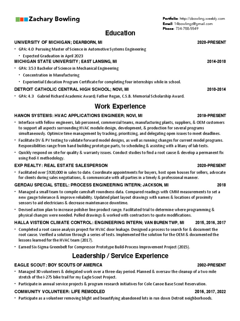 Zach Bowling Resume PDF Sales Business