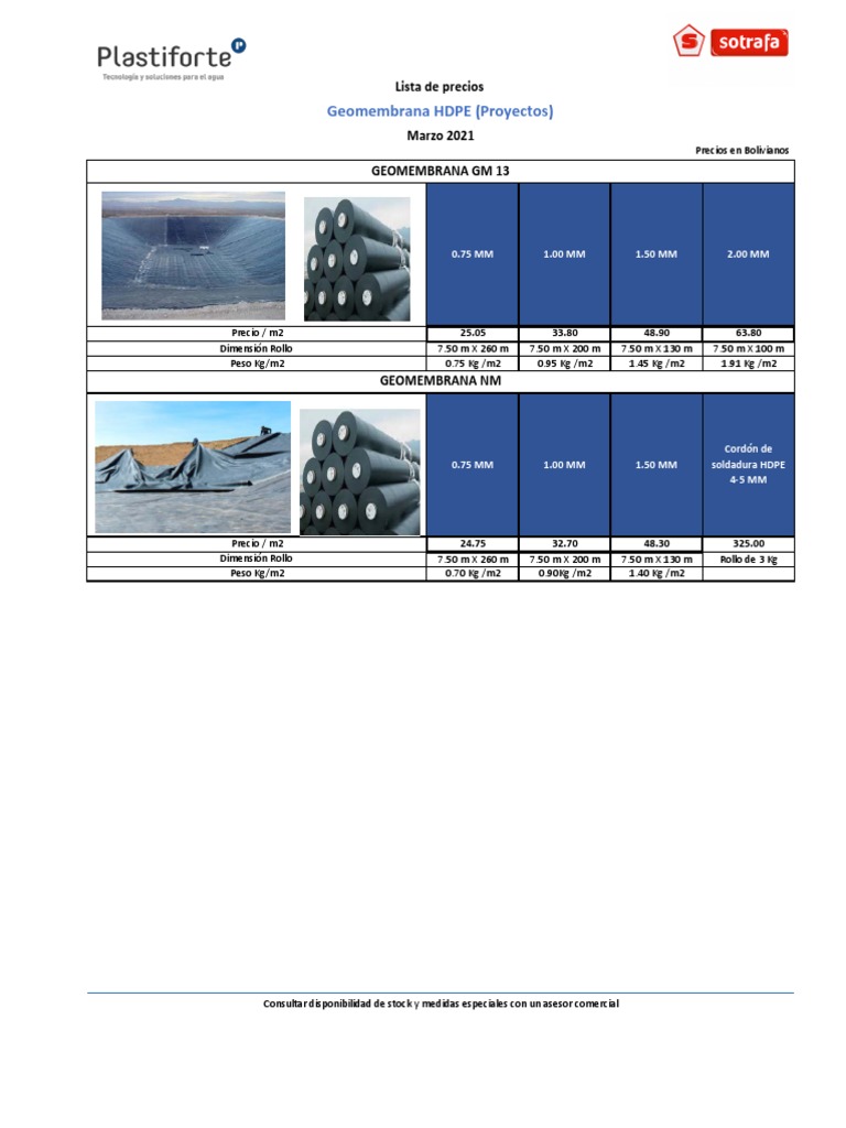 Precios de Geomembrana HDPE por m² | PDF