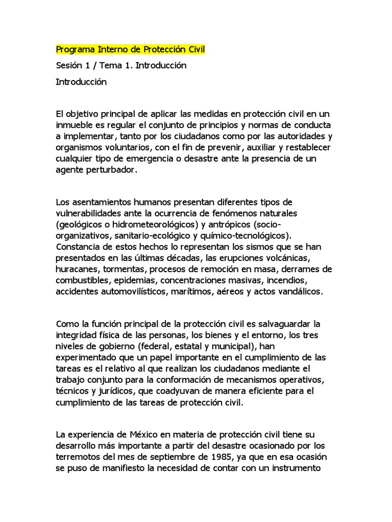 Programa Interno de Protección Civil Tercer Bimestre | PDF | Defensa ...