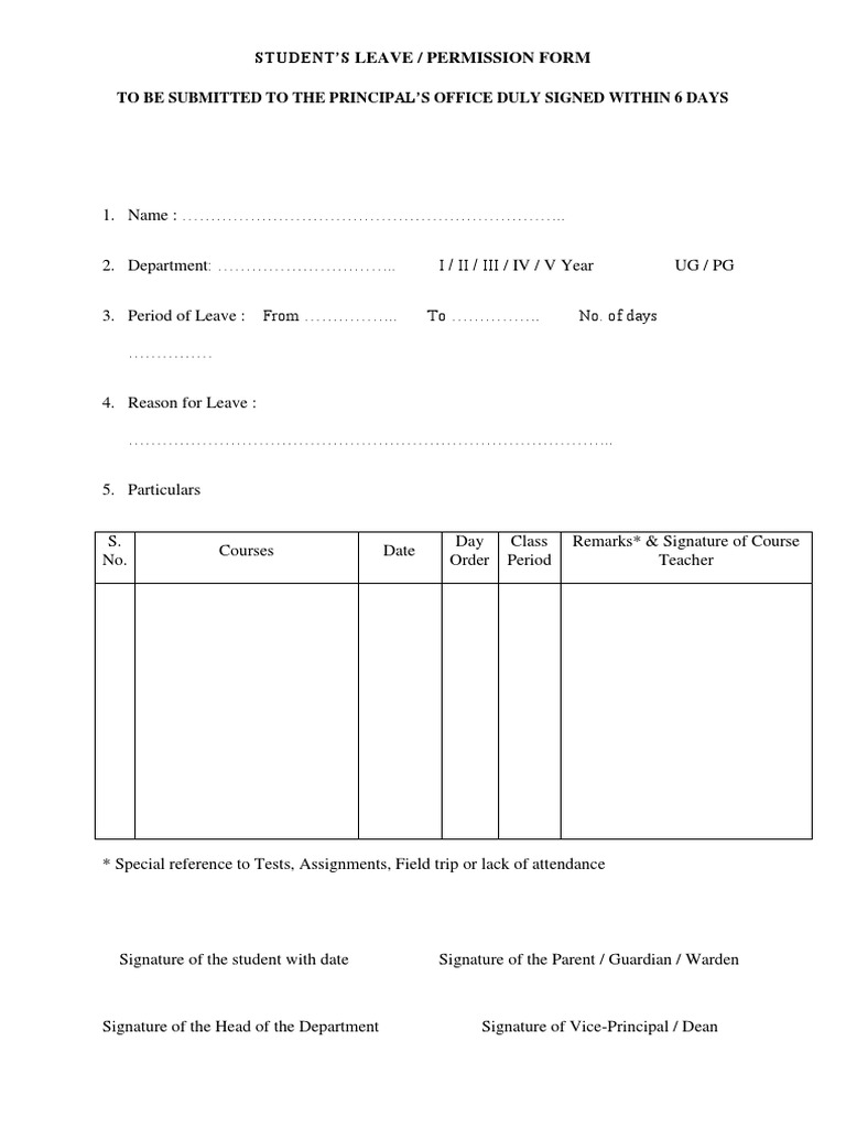 Student Leave Permission Form | PDF