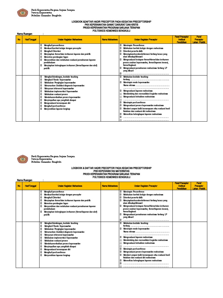 Logbook Preceptorship Keperawatan | PDF