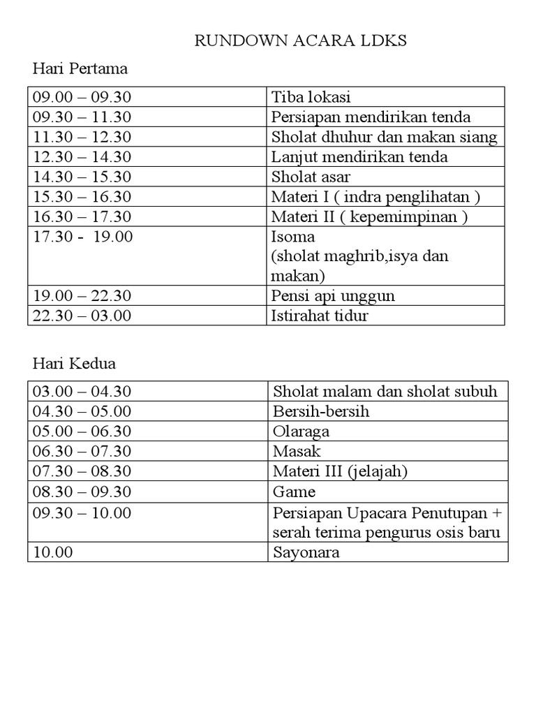 Rundown Acara LDKS 2023 | PDF