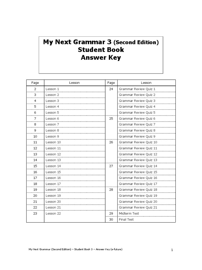 My Next Grammar 3 Answer Key | PDF