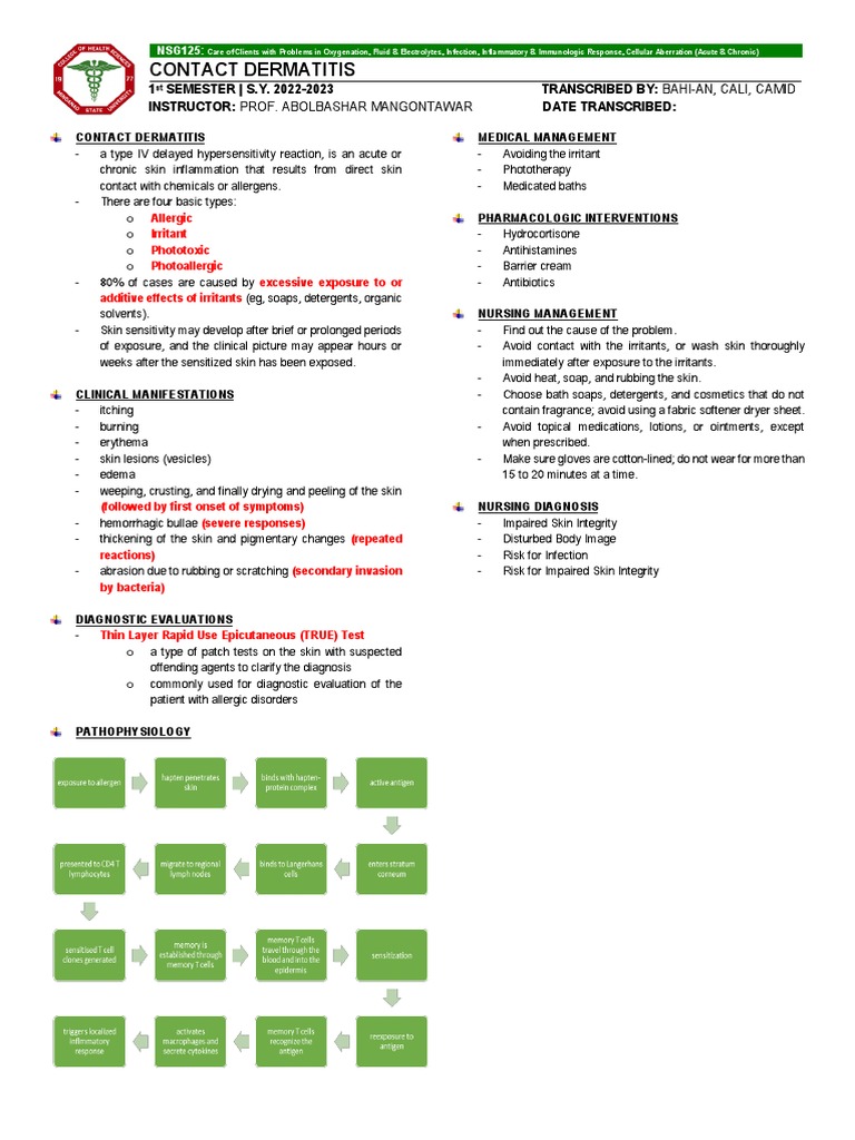Contact Dermatitis Fact Sheets PDF Dermatitis Medical Specialties