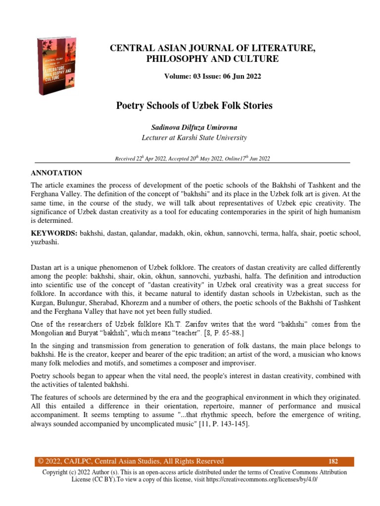 Poetry Schools of Uzbek Folk Stories | PDF | Folklore | Creative Commons
