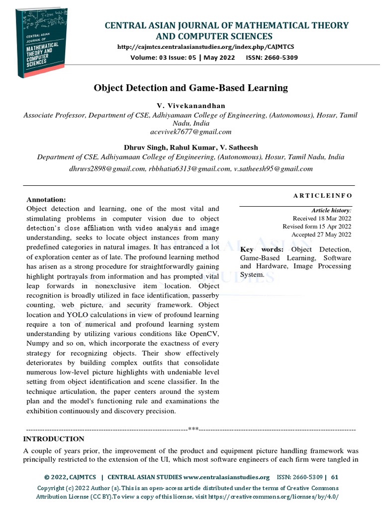 Object Detection and Game-Based Learning | PDF | Open Access | Computer ...