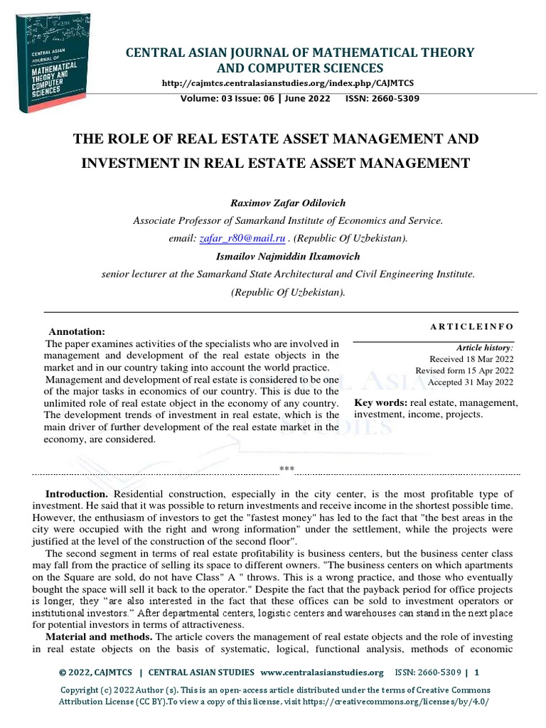 The Role of Real Estate Asset Management and Investment in Real Estate ...