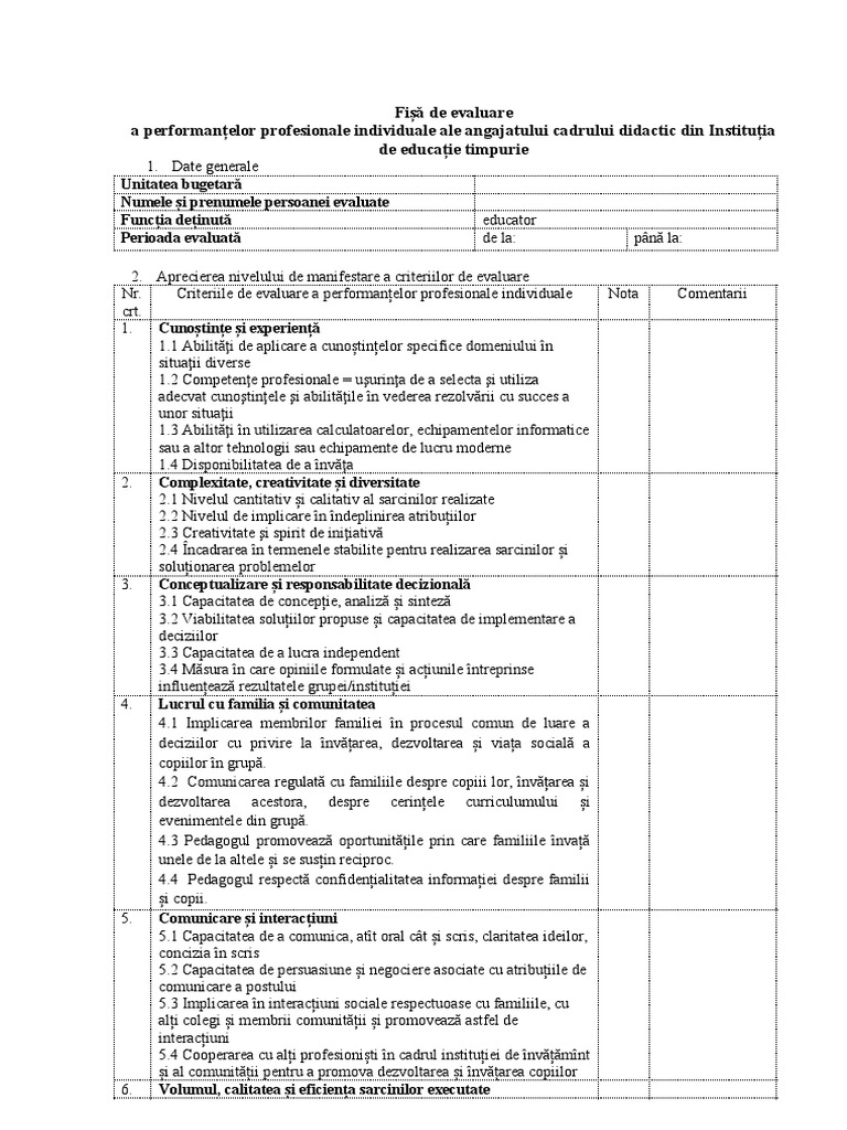 Fișa de Performanță Angajati | PDF